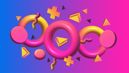 Bright circular 3D shapes with pink yellow gradient geometric design