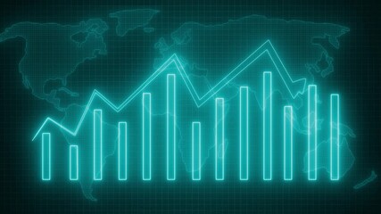 Rising Business Bar Graph with Neon Glow, Global Financial Trends Visualization - Powered by Adobe
