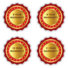 Gold and Red Warranty Badges – 8 to 11 Year Guarantee Labels Set