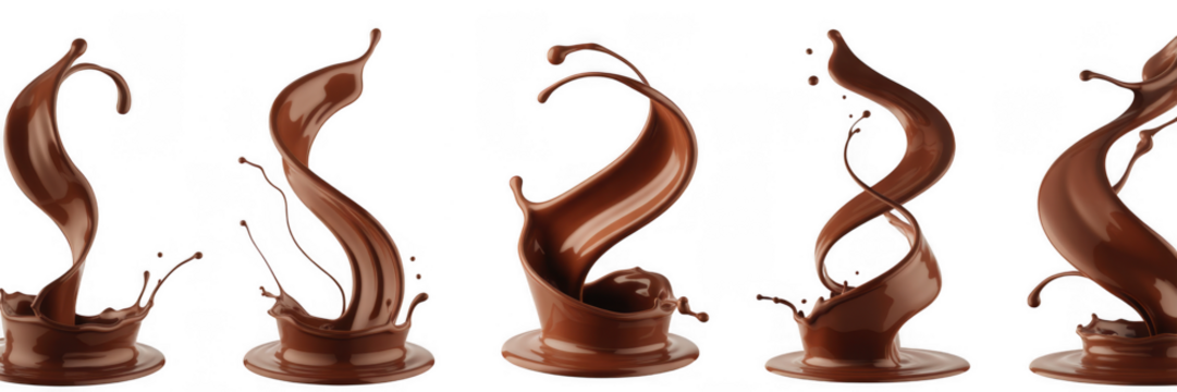 Chocolate liquid splashes isolated on a transparent background