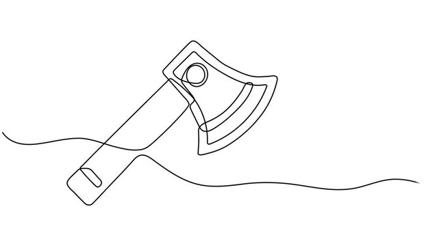 Animated self drawing of continuous line draw lumberjack axe icon. Full length single line animation, Self drawing animation of single one line draw broad axe, medieval axe, battle axe, executioner.