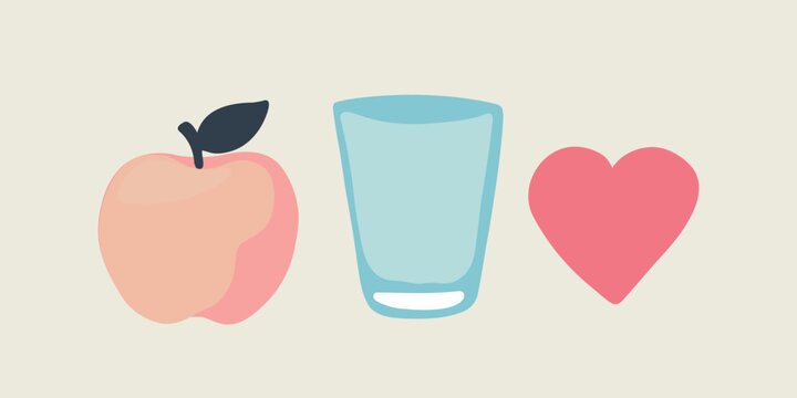 Vector illustration apple glass of water and heart health symbol