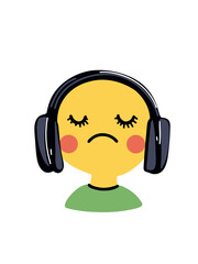 Vector illustration melancholic smiley face with headphones