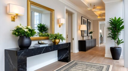 Luxury apartment hallway with modern design and decor
