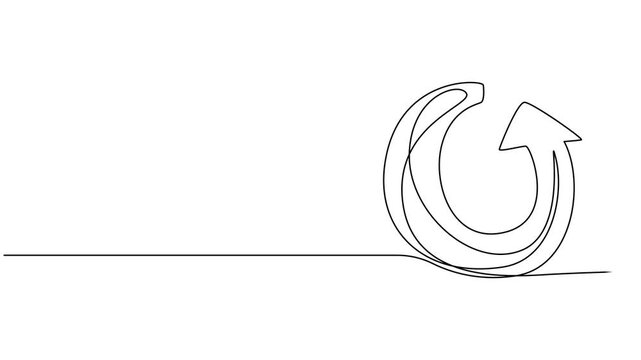 Self drawing simple animation of single continuous one line drawing of  refresh icon. Black return arrow in one line art style. Arrow drawing on white background. Full length one line animation. video