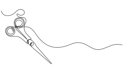 Self drawing line animation Scissors continuous line concept,  For a modern hair salon or barbershop. Full length one line animation. 4K, Video. Minimalistic one line drawing of scissors vector.