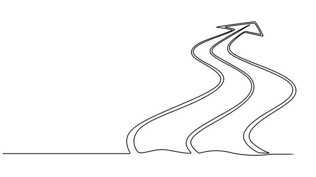 Self drawing line animation road continuous one single line drawn concept video, Animated vector illustration design of winding road, Simple Line Drawing of a Road.   Full length one line animation. 