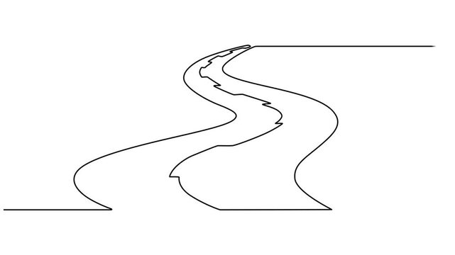 Self drawing line animation road continuous one single line drawn concept video, Animated vector illustration design of winding road, Simple Line Drawing of a Road.   Full length one line animation. 