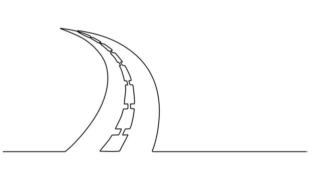 Self drawing line animation road continuous one single line drawn concept video, Animated vector illustration design of winding road, Simple Line Drawing of a Road.   Full length one line animation. 