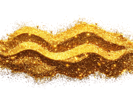 Realistic golden glitter dust scattered isolated on white background