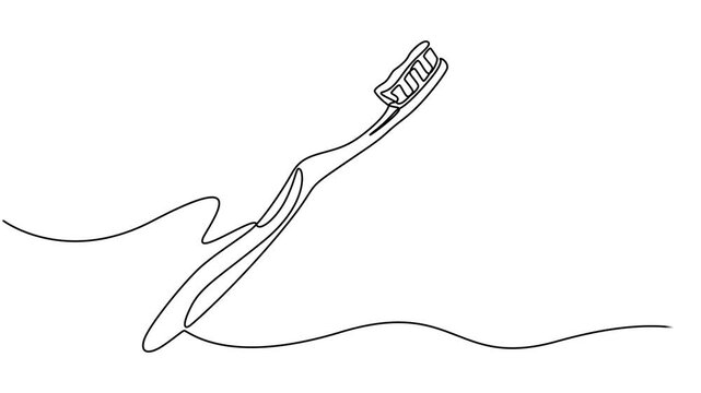 Animation of a single line drawing of a toothbrush. Continuous contour movement of a toothbrush, Continuous one line drawing toothbrush and paste minimalist 4k animation video, 4k animation of brush.