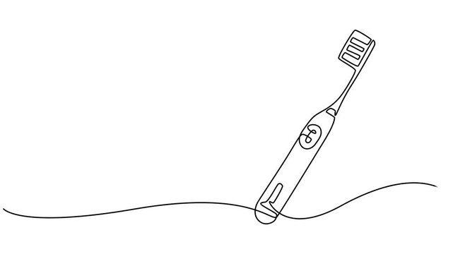 Animation of a single line drawing of a toothbrush. Continuous contour movement of a toothbrush, Continuous one line drawing toothbrush and paste minimalist 4k animation video, 4k animation of brush.