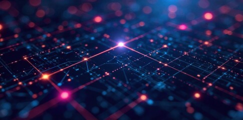 Abstract Blueprint of Family Creativity An abstract, luminous visualization resembling a futuristic, glowing blueprint. Interconnecting lines and nodes of various vibrant colors (electric blue,