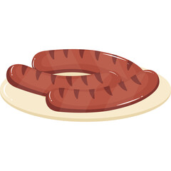 Two Grilled Sausages Served On A Simple Plate With Grill Marks On Them Flat Design Illustration