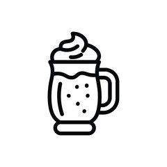 Iced coffee drink line icon, tall glass with straw and whipped cream topping, representing frappe, iced latte, or cold beverage, perfect for cafe and drink menu design