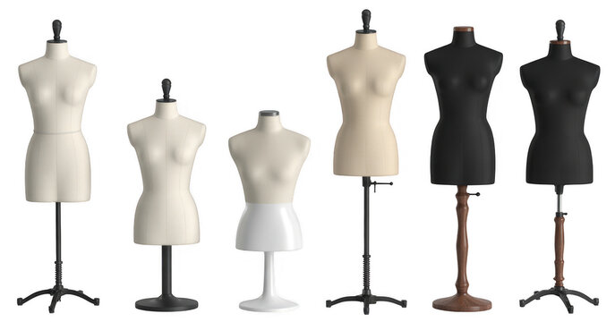 Mannequins display fashion forms isolated on a transparent background