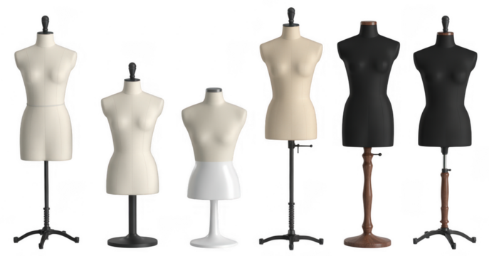 Mannequins display fashion forms isolated on a transparent background