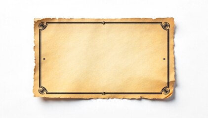 Vintage coupon, weathered texture, isolated on white background, abstract design element A vintage, weathered coupon with intricate, ornate borders. The paper has a textured, aged feel. It is isolated