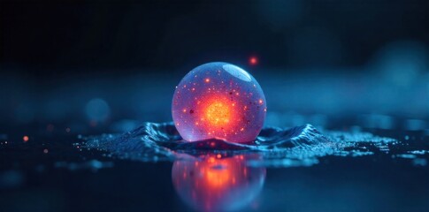 Bio luminescent plant cell emitting energy An artistic and conceptual visualization of a single, isolated plant cell glowing from within. This bio luminescence represents the energy produced during