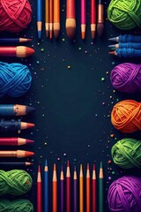 Artistic Crafty Creations for a Thoughtful Mother s Day A vibrant flat lay of art supplies including watercolor paints, a set of delicate brushes, textured paper, and colorful skeins of yarn scattered