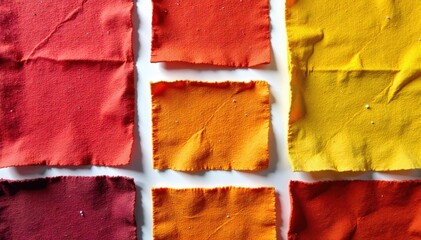 Minimalist Object Study Textured Fabric Swatches on Bleached White A high key studio photograph on a seamless bleached white background. Focus on a close up arrangement of several different textured