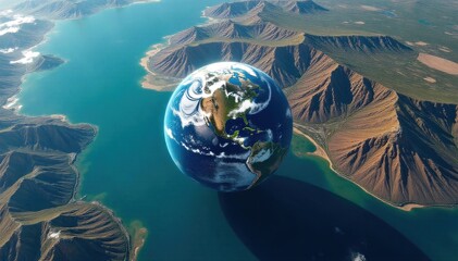 GlobalResources Satellite view of Earth, highlighting diverse landscapes and resource distribution, vibrant colors, no people Satellite view of Earth highlighting