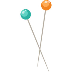 Two Sewing Pins One Turquoise One Orange On A Transparent Background With Silver Shafts