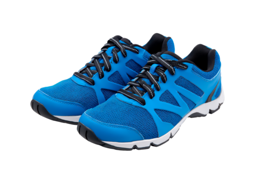 Vibrant blue athletic sneakers for sports and fitness enthusiasts on transparent background