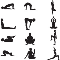 set of silhouettes of yoga pose illustration