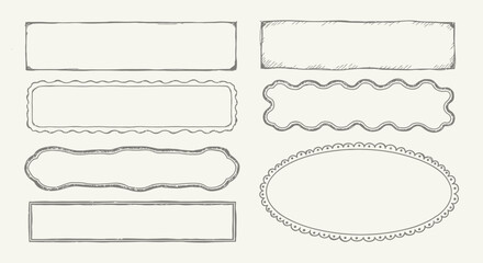Collection of hand drawn decorative borders and frames with a vintage aesthetic on a light background