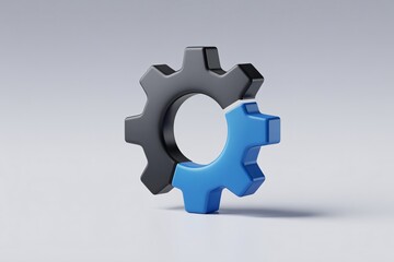 Gears icon black blue interlocking gradient background surreal fantasy teamwork design