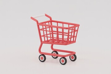 Shopping cart icon red basket white handle gray background surreal fantasy retail design