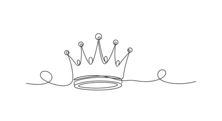A single continuous line drawing of a crown, representing royalty and power with a minimalist artistic style