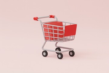 Shopping cart icon red basket gray frame pink background surreal fantasy retail design