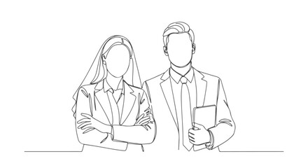 One Line Drawing of a Professional Business Couple, Single Continuous Line Art for Corporate Branding