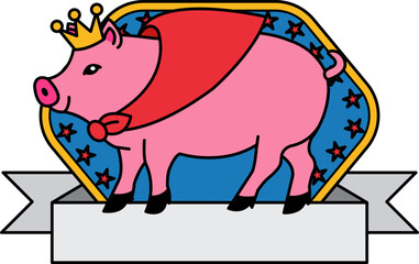 logotype of A cartoon pig wearing a crown and cape