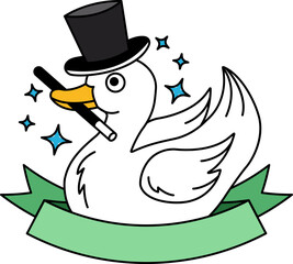 logotype of A duck wearing a top hat and holding magic wand