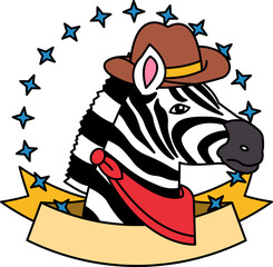 Obraz premium logotype of A zebra wearing a cowboy hat and bandana