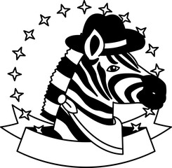 Obraz premium black and white logotype of A zebra wearing a cowboy hat and bandana