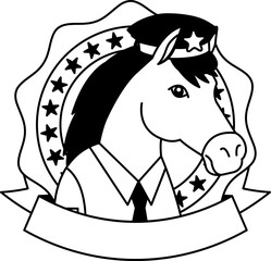 black and white logotype of A cartoon horse wearing a police hat