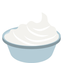 White Creamy Substance In A Light Blue Bowl With Swirls And Soft Shadows Isolated On Transparent Background Simple Flat Cartoon Design