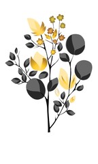 Stylized Botanical Abstract with Golden Yellow Flowers