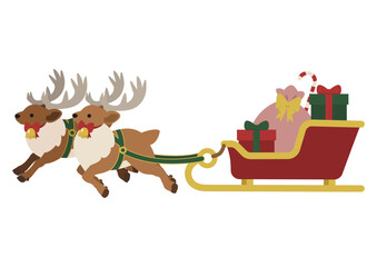 クリスマスの贈り物を運ぶトナカイ/プレゼントを積んだソリ(駆けるバージョン)
