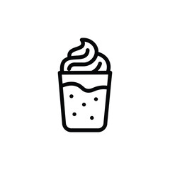 Iced coffee drink line icon, tall glass with straw and whipped cream topping, representing frappe, iced latte, or cold beverage, perfect for cafe and drink menu design