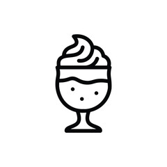 Iced coffee drink line icon, tall glass with straw and whipped cream topping, representing frappe, iced latte, or cold beverage, perfect for cafe and drink menu design