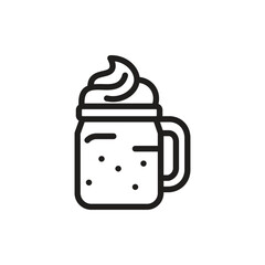 Iced coffee drink line icon, tall glass with straw and whipped cream topping, representing frappe, iced latte, or cold beverage, perfect for cafe and drink menu design
