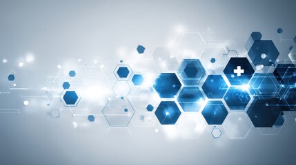 Health care and medical pattern innovation in science and technology with a futuristic design featuring hexagonal shapes and blue tones