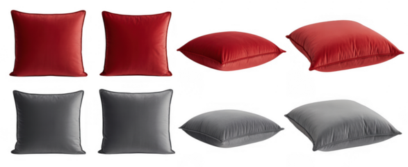 Red gray plush cushions isolated on a transparent background