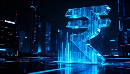 Futuristic digital rupee in smart city at night