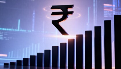 Rupee Above Rising Bar Chart, Economic Growth Concept